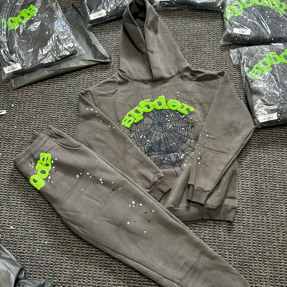Sp5der Wait Web Hoodie and Sweats Slate Grey & Green